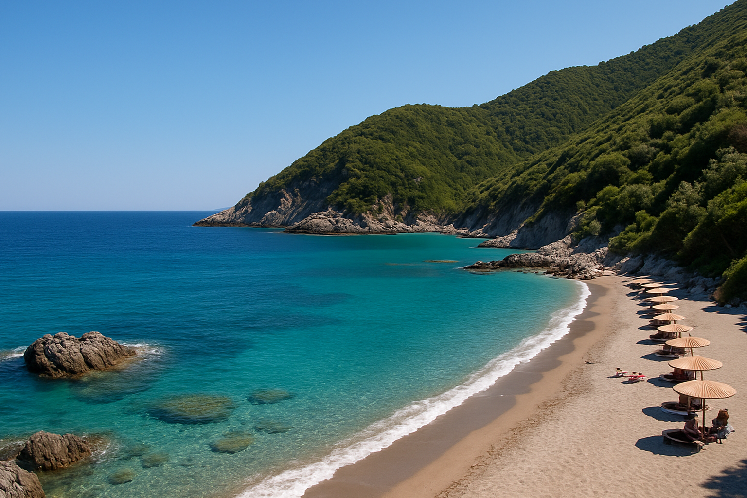 Scenic beach in Evia with crystal-clear waters and natural surroundings