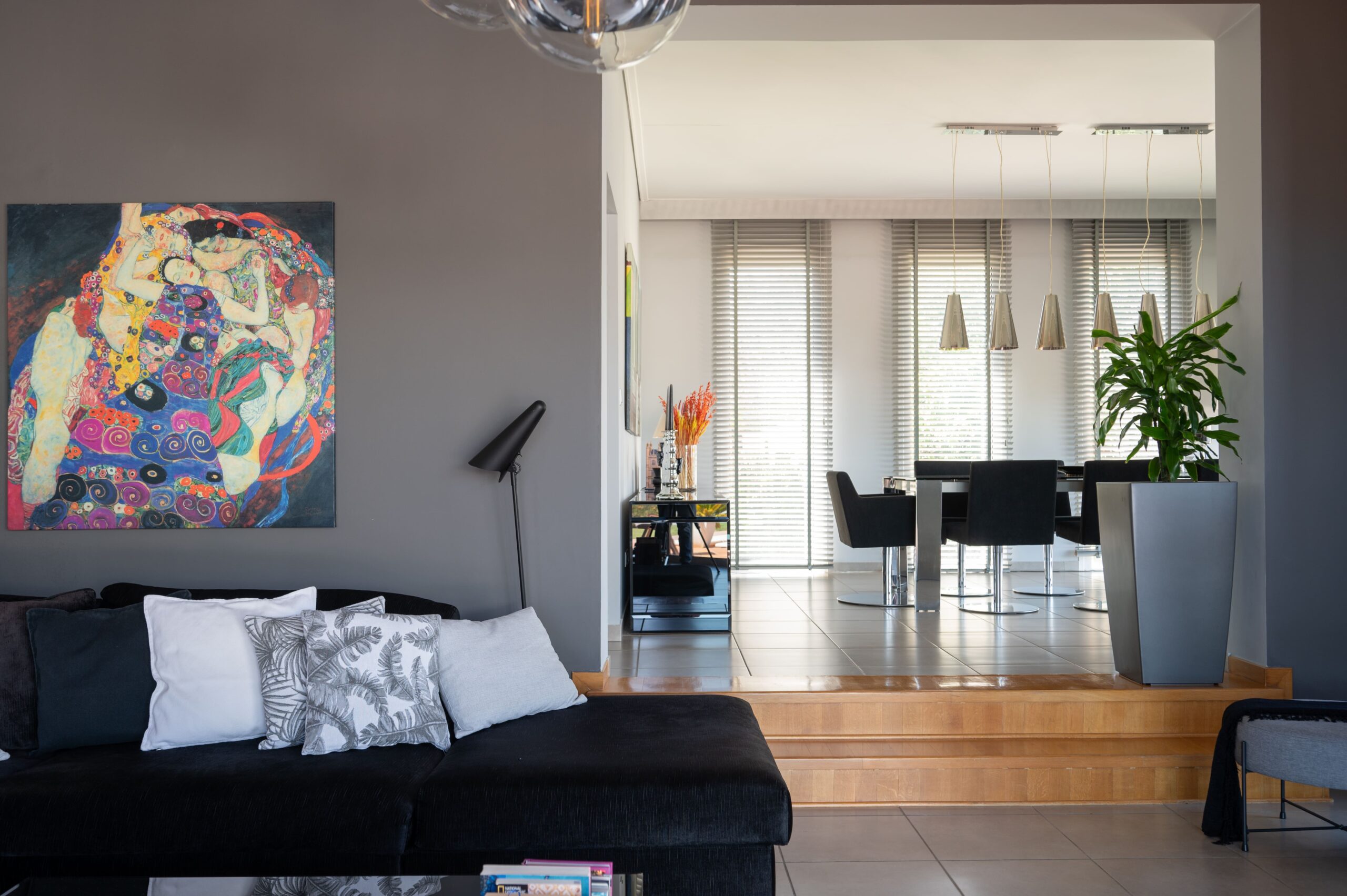 Living room with contemporary design and art elements